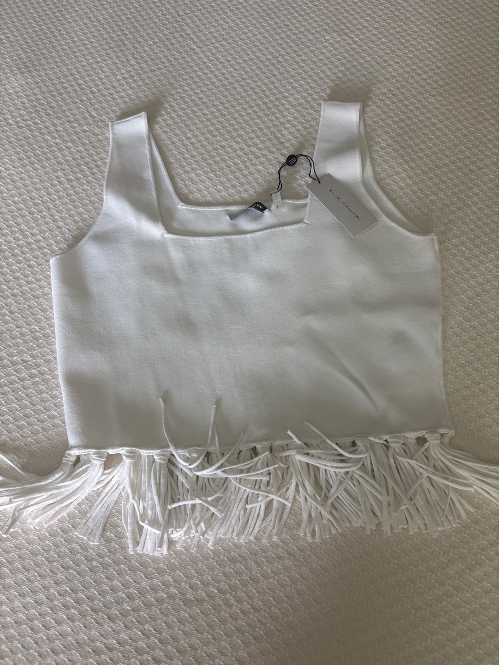 Elie Tahari White Fringe Tank Top Large NWT